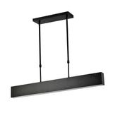 1'x4' suspended LED Pendant Light C2105 by Halcon Lighting with direct and indirect lighting functionality and transparent design when off.