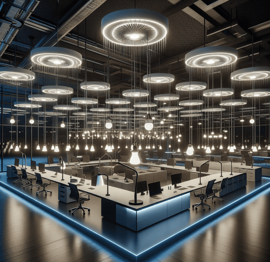 Modern LED lights illuminate office space