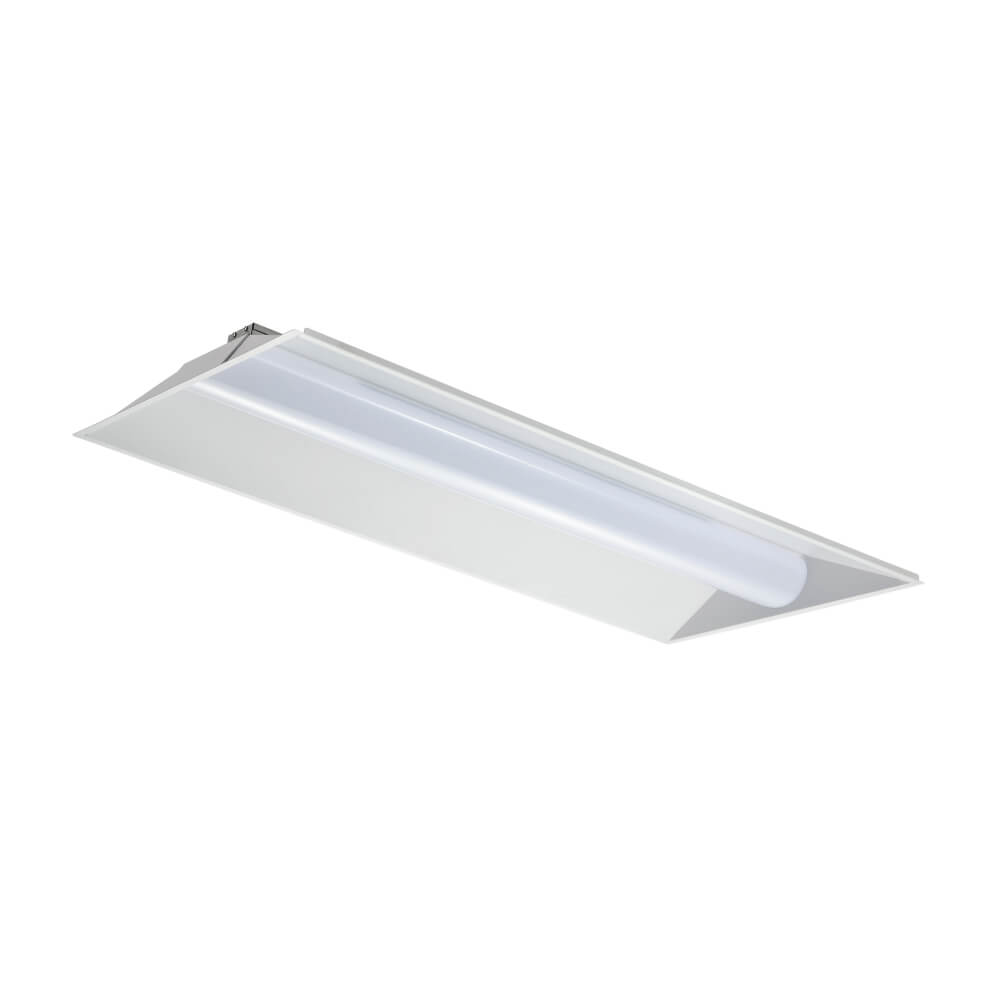 Halcon Indirect LED Troffer Light HG-L249E with high-performance reflective material, energy-saving functions, and motion sensor capability for commercial lighting.
