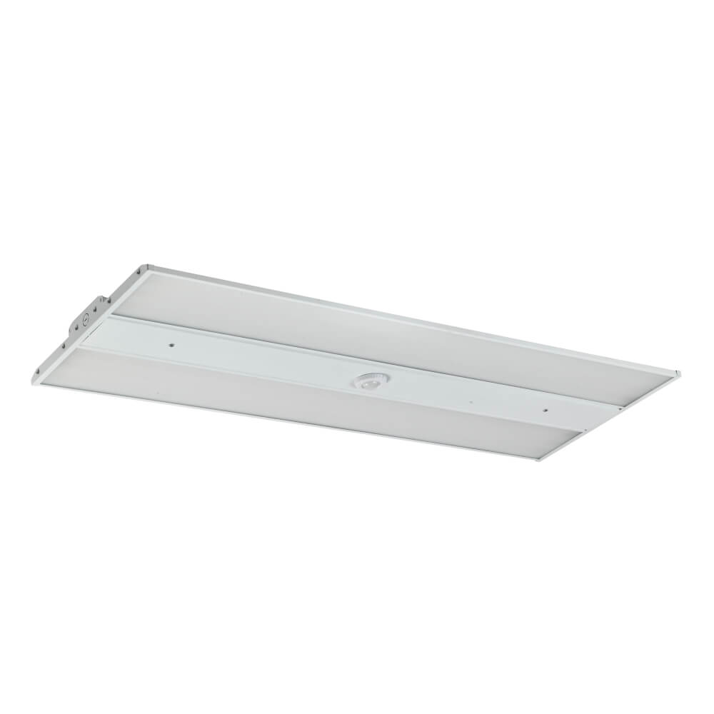 Halcon slim Highbay Linear LED light with customizable CCT and wattage for high ceiling industrial applications.