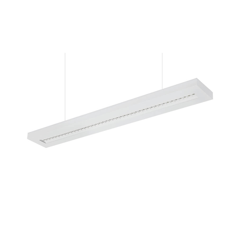 1'x4' suspended Direct/Indirect LED Pendant Light by Halcon Lighting with up/down illumination and emergency backup option