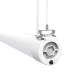 Halcon Lighting Vapor Tight LED light fixture, IP65 certified, suspended model showcasing durable design and hexagonal end cap for industrial and food processing installations