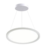 Round LED Pendant Light Halcon design in white finish, available in multiple sizes with direct/indirect lighting options.